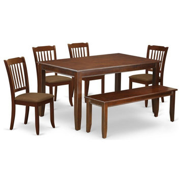 East West Furniture Dudley 6-piece Wood Dining Set w/ Slatted Chairs in Mahogany