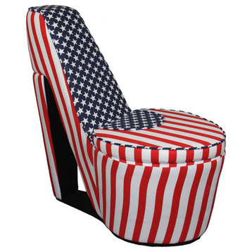 Patriotic Blue Red Stripes High Heels Storage Chair