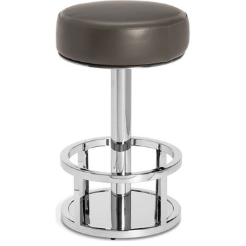 Drake Counter Stool - Cityscape Gray, Polished Nickel, Faux Leather, Stainless S