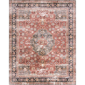 nuLOOM Emelina Traditional Persian Machine Washable Area Rug, Red 5' x 8'