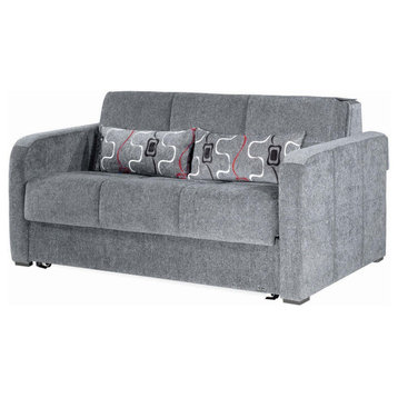 Modern Sleeper Loveseat, Chenille Upholstered Seat With Tufting Accents, Gray
