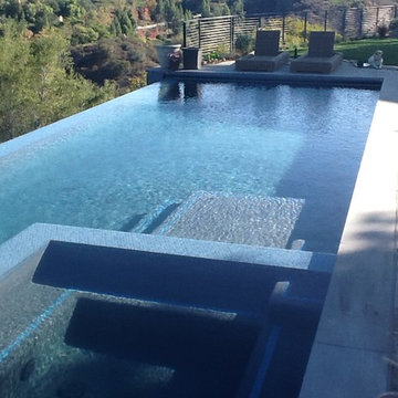 Infinity pool and spa with automatic pool cover