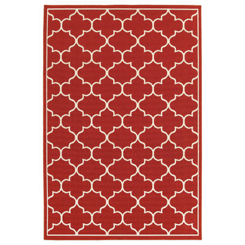 Madelina Lattice Red and Ivory Indoor or Outdoor Area Rug, 5'3"x7'6"