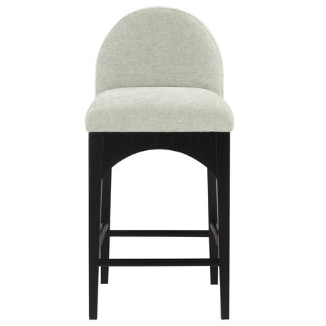 Waldorf Chenille Upholstered Stool, Black, Chenille, Natural Finish, Mint, Chenille Fabric, Black Finish