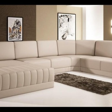 Modern Beige Bonded Leather Sectional Sofa
