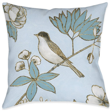 Toile Bird Outdoor Pillow, 18"x18"