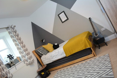 Boys Geometric Hand Painted wall Bedroom Makeover