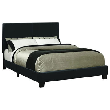 Contemporary Platform Bed, Black PU Leather Upholstery & Panel Headboard, Queen
