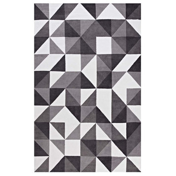 Kahula Geometric Triangle Mosaic 8'x10' Area Rug, Black, Gray and White