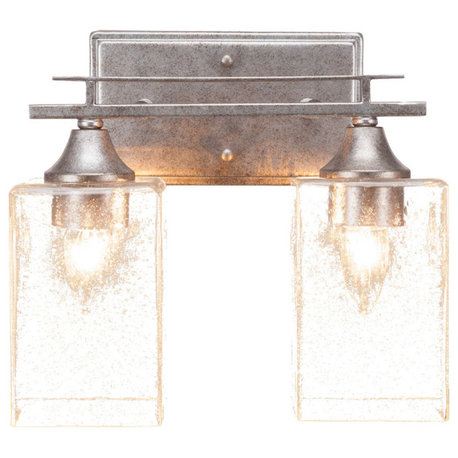 Uptowne 2-Light Bath Bar, Aged Silver/Square Clear Bubble