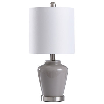 Glass Accent Table Lamp, Gray and Brushed Nickel