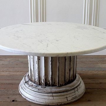 Antique Column Pedestal Dining Table Original Paint Calcutta Gold Marble Top