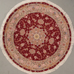 Round Persian Tabriz rug 5' diameter - Area Rugs