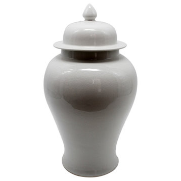 Porcelain Temple Jar White Crackle, M