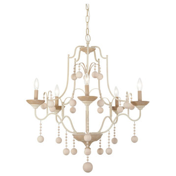 Colonial Charm Five Light Chandelier in White Wash With Sun Dried Clay