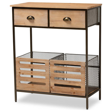 Modern Oak Brown Finished Wood 2-Drawer Multipurpose Kitchen Storage Cabinet