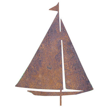 Sailboat Garden Art, Rust Powder Coat, Garden Stake
