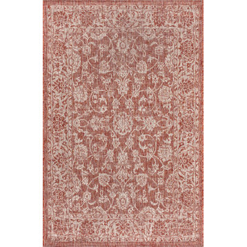 Tela Boho Textured Weave Floral Indoor/Outdoor Rug, Red/Taupe, 3x5