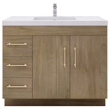 Rosa 42" Freestanding Vanity with Reinforced Acrylic Sink (Left Side Drawers), White Oak