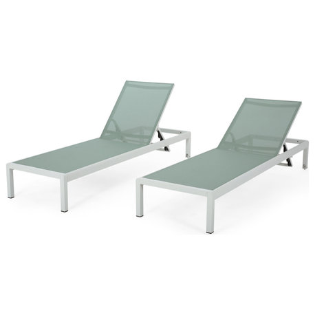 GDF Studio Crested Bay Outdoor Aluminum Chaise Lounge, Green/White, Set of 2