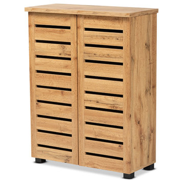 Adalwin Oak Brown Finished Wood 2-Door Shoe Storage Cabinet