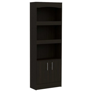 71" Black Three Shelf Bookcase With Cabinet Storage