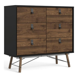 Ry 6 Drawer Chest Black Matte Walnut Midcentury Dressers by