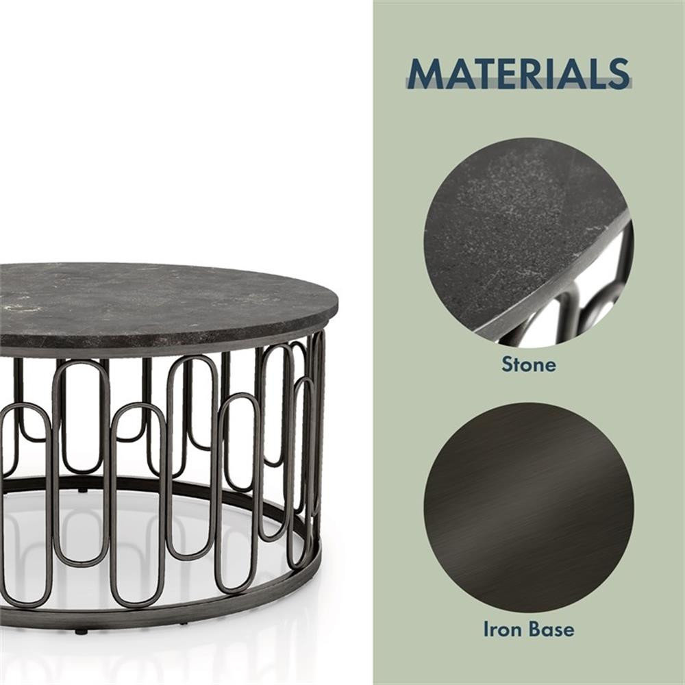Pemberly Row Contemporary Round Modern Metal Coffee Table in Black ...