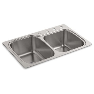Kohler Verse 33" X 22" X 9" Top-/Under-Mount Double-Bowl Kitchen Sink w/ 4 Holes