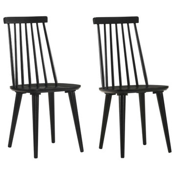 Farmhouse Spindle Wood Dining Chairs Set of 2, Black