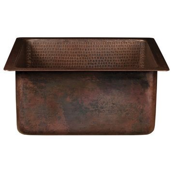 16" Square Hammered Copper Bar/Prep Sink With 3.5" Drain Opening