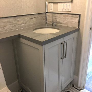 Custom Handcrafted Small Bathroom Vanity, Contemporary Design, White and Gray