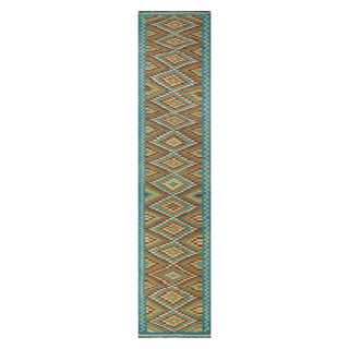 Sangat Kilim Aidan Blue/Rust Runner, 2'10x15'6, 2'10x15'6 ...