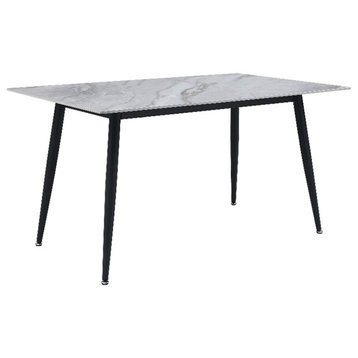 Pemberly Row Contemporary Sintered Stone & Metal Dining Table in Black