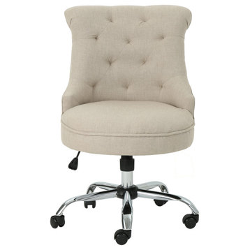 GDF Studio Tyesha Contemporary Fabric Swivel Office Chair, Wheat/Chrome