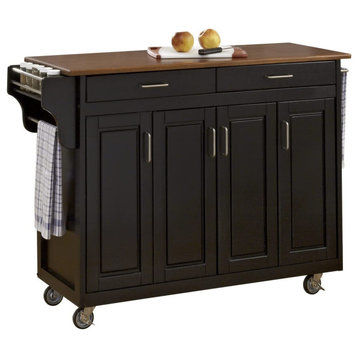 Wide Kitchen Cart, Handy Spice Rack and Plenty Storage Space With Oak Top, Black