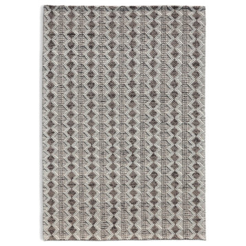 Hand Woven Ivory & Taupe Pile Weave Wool Rug by Tufty Home, 2.3x9
