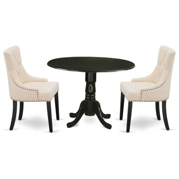 3Pc Dinette Set, Rounded Table, Drop Leaves, Two Chairs, Black
