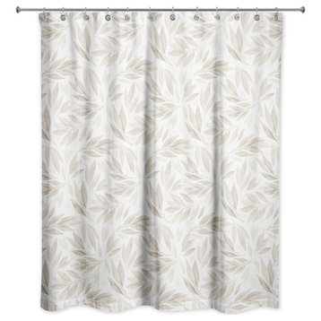 Beige Watercolor Leaves 71x74 Shower Curtain
