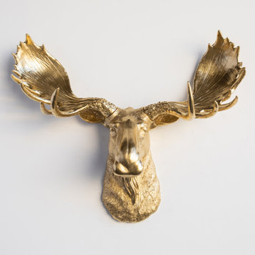 Faux Taxidermy Moose Head Wall Mount, Gold