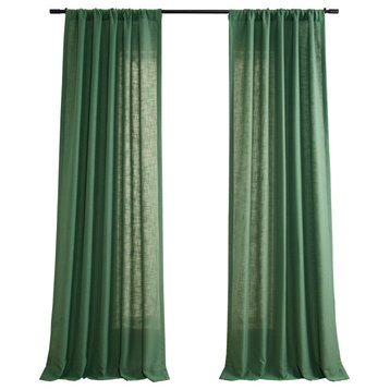 Green Classic Faux Linen Curtain Single Panel, 50W x 120L