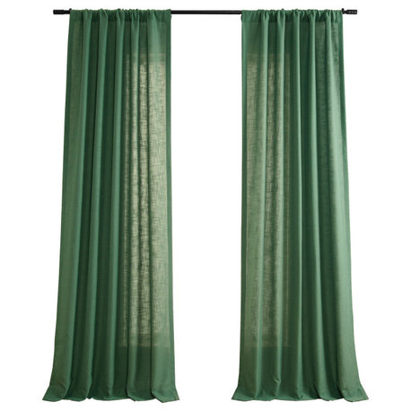 Green Classic Faux Linen Curtain Single Panel, 50W x 120L