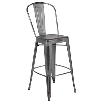 Bowery Hill 30" Metal Slat Back Bar Stool in Distressed Silver Gray