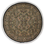 Bareens Designer Rugs - Pak Persian Laurette Black/Grey Wool Round - 7'11'' x 8'0'' - Designed with mesmerizing intricacy and gorgeous color palette, this hand-knotted masterpiece demonstrates the beauty and electrifying thrill of Pak Persian art. These meticulously hand-knotted Pak-Persian rug is made with pure wool and features breathtaking traditional, transitional, and tribal designs in bold luxurious color pallets. Known for their intricate designs these rugs are a reproduction of Persian rugs, made in Pakistan with unique Mughal designs. Made by master weavers using the same Persian texture, design and dying technique, we wanted to produce the most significant manifestation of Persian art, life, and culture. This rug is most famous for its exceptional quality, incredible designs, patterns, and vibrant rich color. Pak-Persian rugs made with Persian weave with high knot counts, which enables the high intricacy and detail found in the patterns are also referred to as "State of art", each color adds a rich beautiful detail in the artwork of this rug. The design, color, and beautiful chromatic composition with a vibrant sheen with intricate designs, exude beauty, elegance, and quality make this rug a masterpiece of its own.