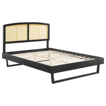 Modway Sierra Cane Rattan and Wood Full Platform Bed with Angular Legs in Black