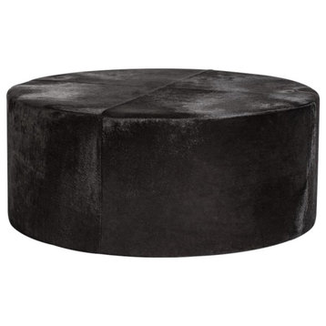 Ottoman ST FRANCIS Ebony Hide Black Top-Grain Leather