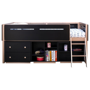 Prescott Bookshelf, 4 Compartments, Black and Rose-Gold