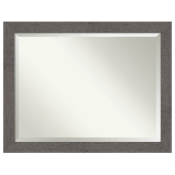 Rustic Plank Grey Beveled Bathroom Wall Mirror - 45.5 x 35.5 in.