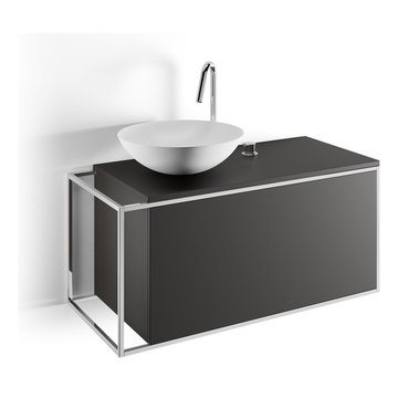 Wall Mounted Single Sink Bathroom Vanity Walnut/ Black