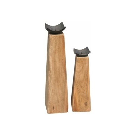 Prisma Recycled Teak Wood Candleholder, 2-Piece Set